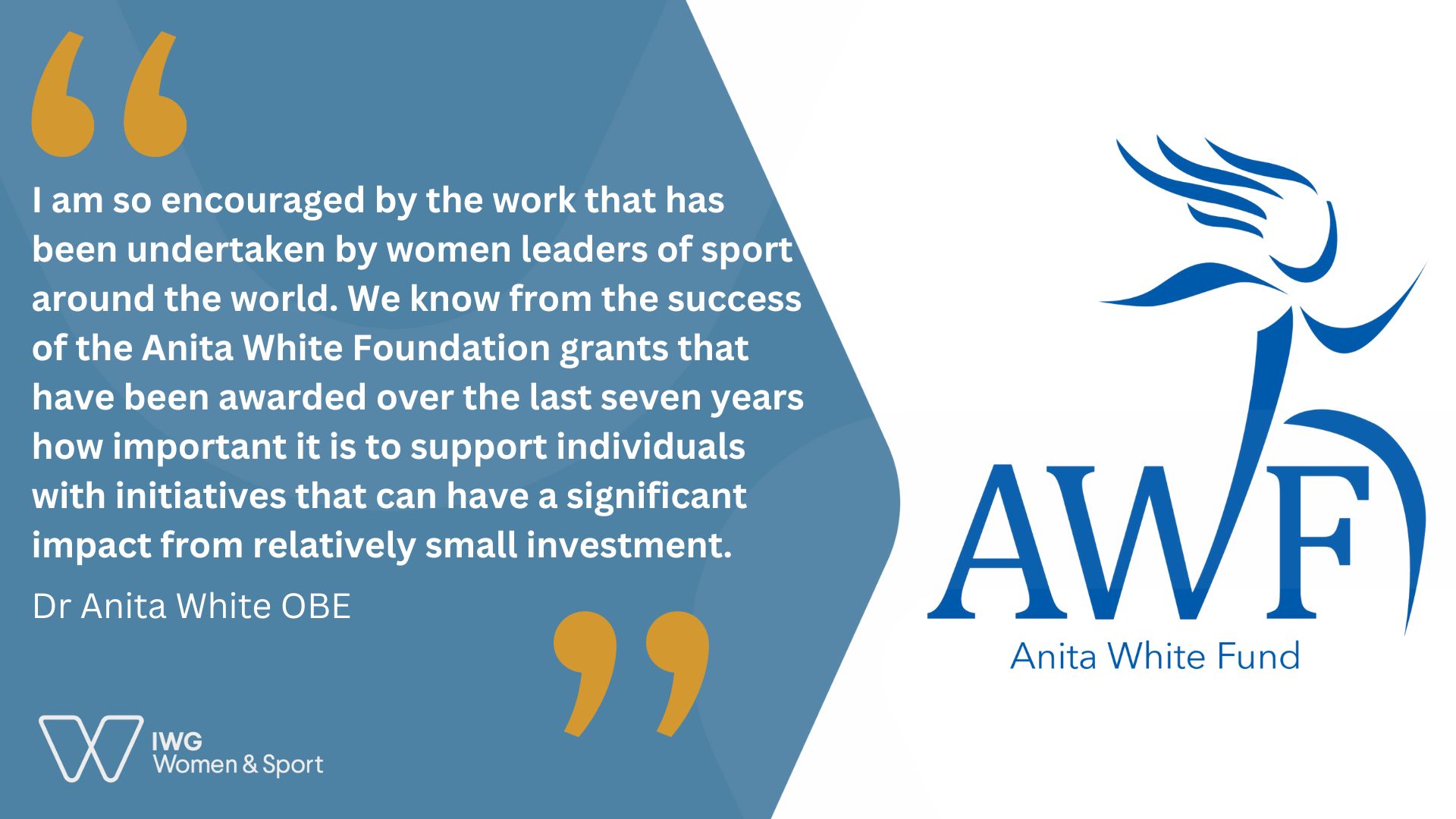 Quote from Anita White OBE regarding the Anita White Fund